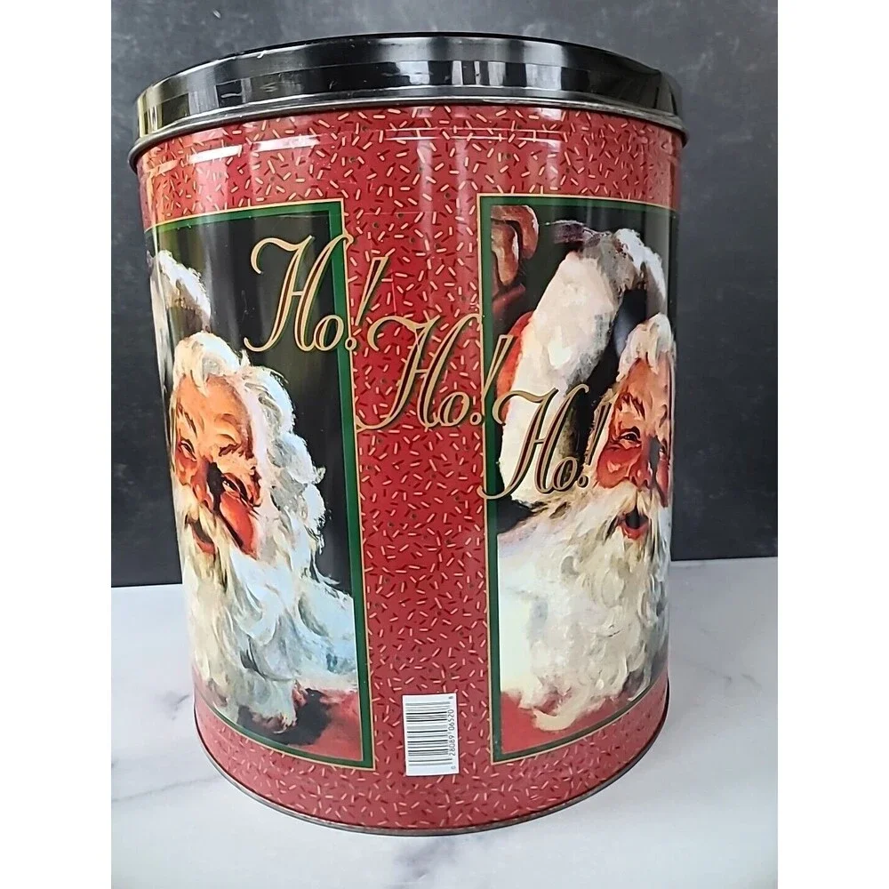 Vintage Santa Lidded Tin, EMPTY FAIR CONDITION